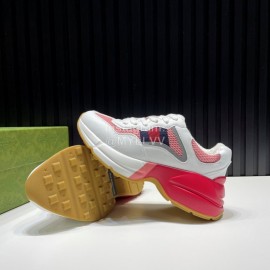 Gucci Calf Leather Mesh Thick Soled Sneakers For Men And Women Red