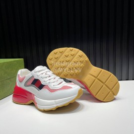 Gucci Calf Leather Mesh Thick Soled Sneakers For Men And Women Red