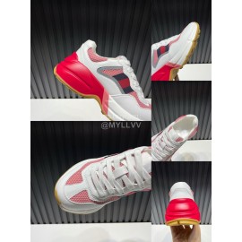 Gucci Calf Leather Mesh Thick Soled Sneakers For Men And Women Red