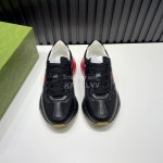 Gucci Calf Leather Mesh Thick Soled Sneakers For Men And Women Black