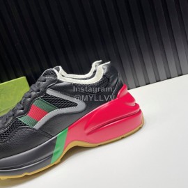 Gucci Calf Leather Mesh Thick Soled Sneakers For Men And Women Black