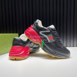 Gucci Calf Leather Mesh Thick Soled Sneakers For Men And Women Black