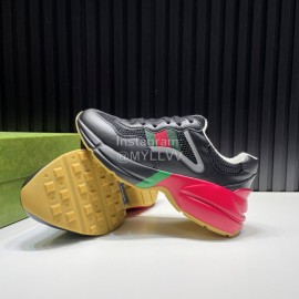 Gucci Calf Leather Mesh Thick Soled Sneakers For Men And Women Black