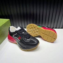 Gucci Calf Leather Mesh Thick Soled Sneakers For Men And Women Black