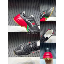 Gucci Calf Leather Mesh Thick Soled Sneakers For Men And Women Black