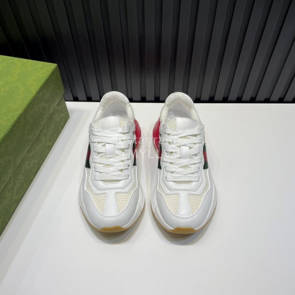 Gucci Calf Leather Mesh Thick Soled Sneakers For Men And Women White