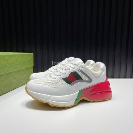 Gucci Calf Leather Mesh Thick Soled Sneakers For Men And Women White