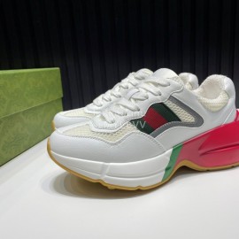 Gucci Calf Leather Mesh Thick Soled Sneakers For Men And Women White