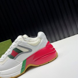 Gucci Calf Leather Mesh Thick Soled Sneakers For Men And Women White