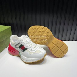 Gucci Calf Leather Mesh Thick Soled Sneakers For Men And Women White