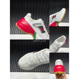 Gucci Calf Leather Mesh Thick Soled Sneakers For Men And Women White