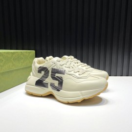 Gucci Calf Leather Thick Soled Sneakers For Men And Women Beige