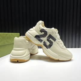 Gucci Calf Leather Thick Soled Sneakers For Men And Women Beige