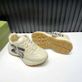 Gucci Calf Leather Thick Soled Sneakers For Men And Women Beige