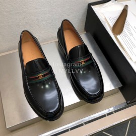 Gucci Calf Leather GG Buckle Ribbon Loafers For Men Black