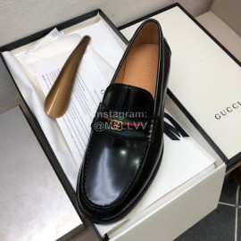 Gucci Calf Leather GG Buckle Ribbon Loafers For Men Black