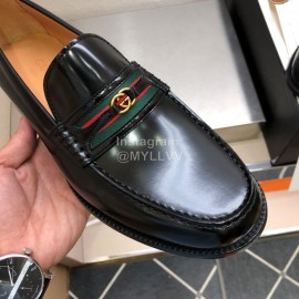 Gucci Calf Leather GG Buckle Ribbon Loafers For Men Black