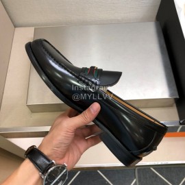 Gucci Calf Leather GG Buckle Ribbon Loafers For Men Black