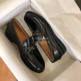 Gucci Calf Leather GG Buckle Ribbon Loafers For Men Black
