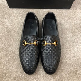 Gucci Woven Cowhide Horsebit Casual Loafers For Men Black