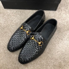 Gucci Woven Cowhide Horsebit Casual Loafers For Men Black