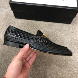 Gucci Woven Cowhide Horsebit Casual Loafers For Men Black