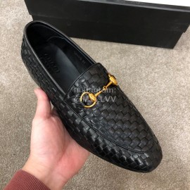 Gucci Woven Cowhide Horsebit Casual Loafers For Men Black