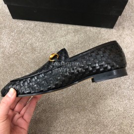 Gucci Woven Cowhide Horsebit Casual Loafers For Men Black