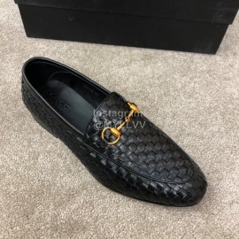 Gucci Woven Cowhide Horsebit Casual Loafers For Men Black