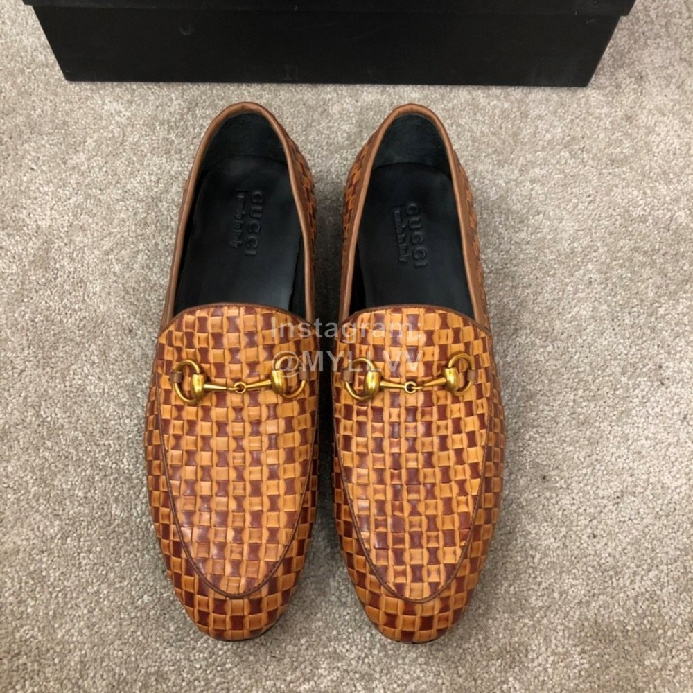 Gucci Woven Cowhide Horsebit Casual Loafers For Men Brown