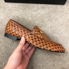Gucci Woven Cowhide Horsebit Casual Loafers For Men Brown