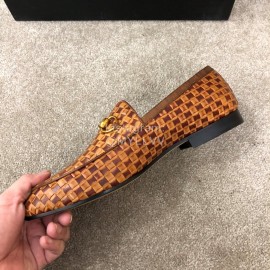 Gucci Woven Cowhide Horsebit Casual Loafers For Men Brown