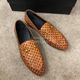 Gucci Woven Cowhide Horsebit Casual Loafers For Men Brown