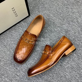 Gucci Woven Cowhide Casual Loafers For Men Brown