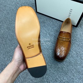 Gucci Woven Cowhide Casual Loafers For Men Brown