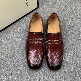 Gucci Woven Cowhide Casual Loafers For Men Reddish Brown
