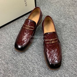 Gucci Woven Cowhide Casual Loafers For Men Reddish Brown