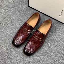 Gucci Woven Cowhide Casual Loafers For Men Reddish Brown
