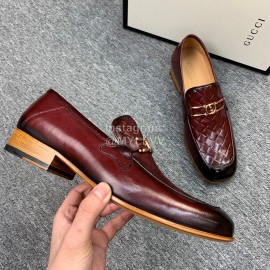 Gucci Woven Cowhide Casual Loafers For Men Reddish Brown