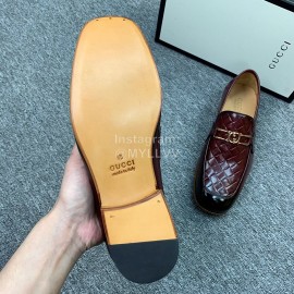 Gucci Woven Cowhide Casual Loafers For Men Reddish Brown