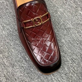 Gucci Woven Cowhide Casual Loafers For Men Reddish Brown