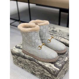Gucci Winter Classic Embroidered Wool Boots For Women Gray