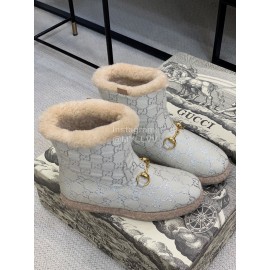 Gucci Winter Classic Embroidered Wool Boots For Women Gray
