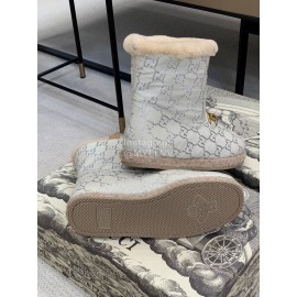 Gucci Winter Classic Embroidered Wool Boots For Women Gray