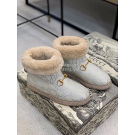 Gucci Winter Classic Embroidered Wool Boots For Women Gray