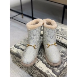 Gucci Winter Classic Embroidered Wool Boots For Women Gray