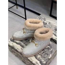 Gucci Winter Classic Embroidered Wool Boots For Women Gray