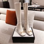 Gucci Autumn Winter Leather High Heeled Long Boots For Women White