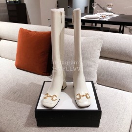 Gucci Autumn Winter Leather High Heeled Long Boots For Women White
