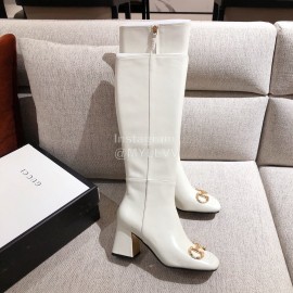 Gucci Autumn Winter Leather High Heeled Long Boots For Women White